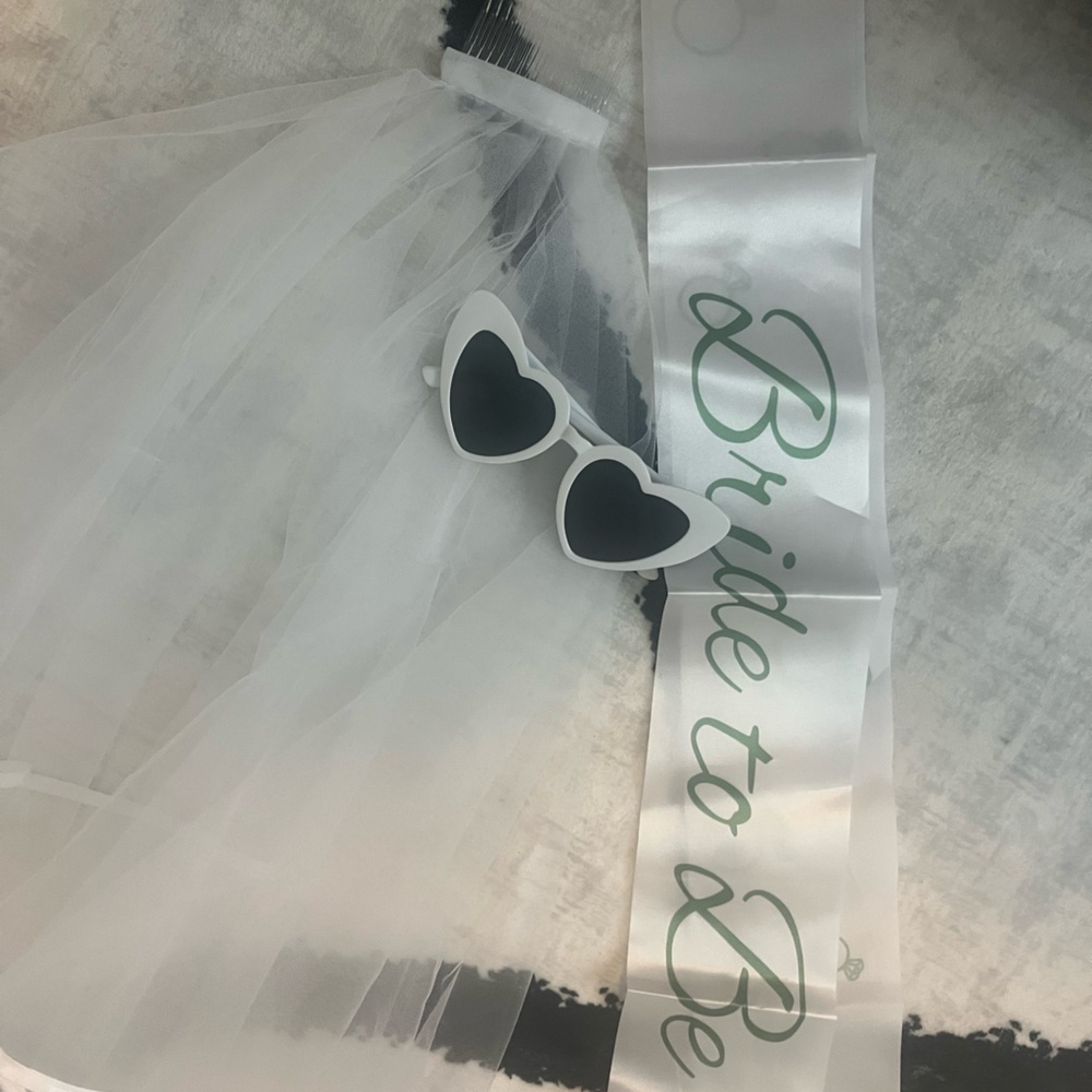 Bride-to-Be Satin Sash with White Heart Sunglasses
